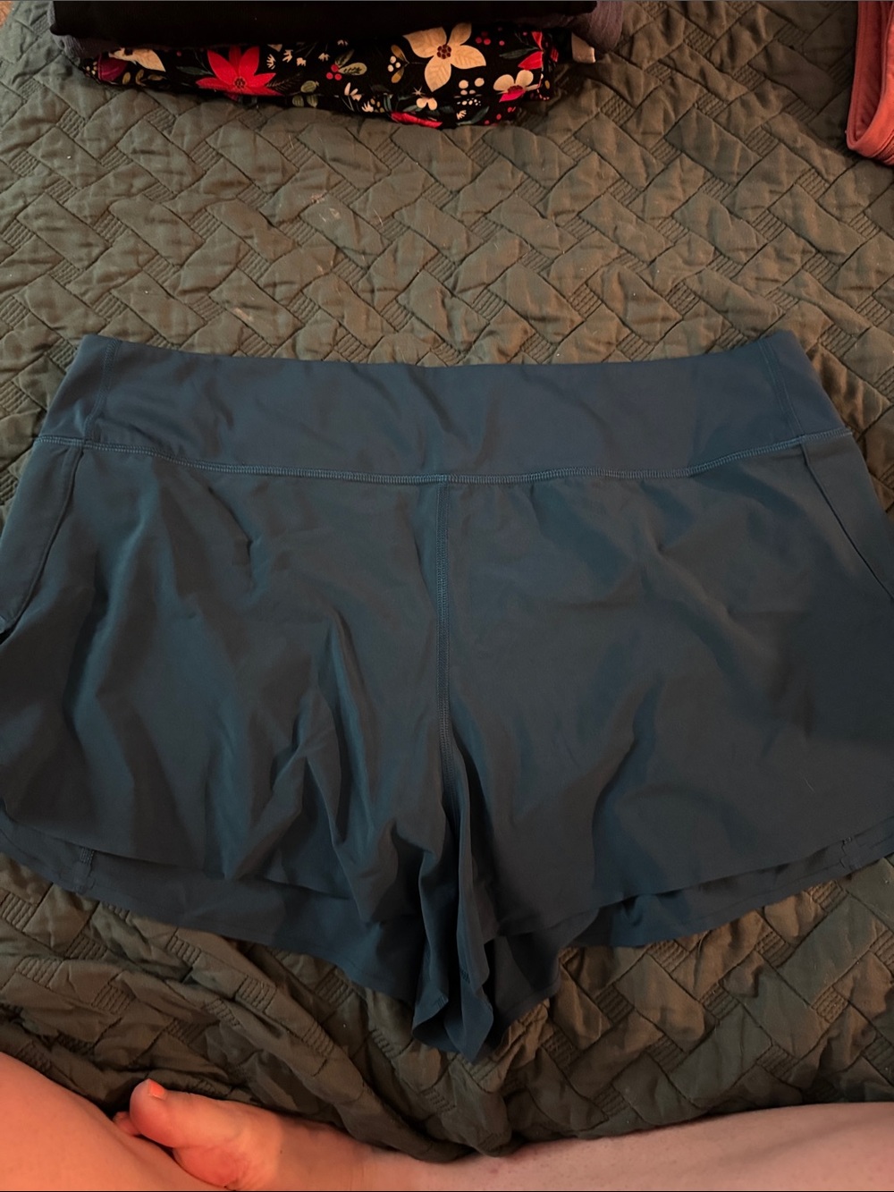 Athleta Slate-Blue Athletic Shorts with Wide Waistband